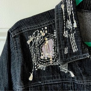 denim jacket w embroidery (stitching, diamanté crystals, mirrored payettes)